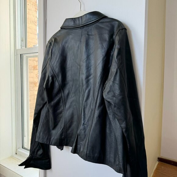 Vintage Leather Jacket Zip Up Collared Flare Cuffs in Black - Picture 13 of 13